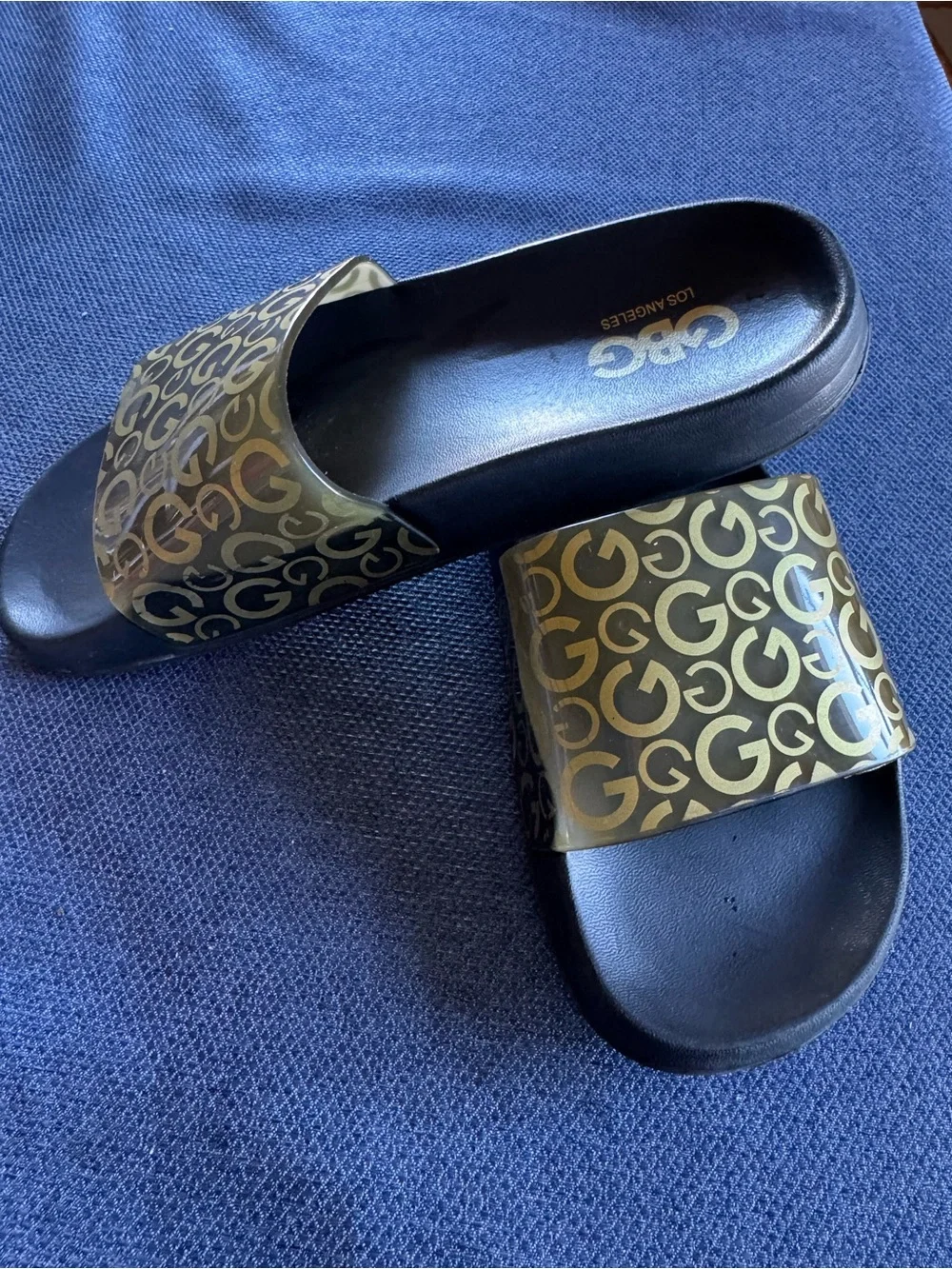 GBG Los Angeles Black Slide Sandals with Embossed Logo